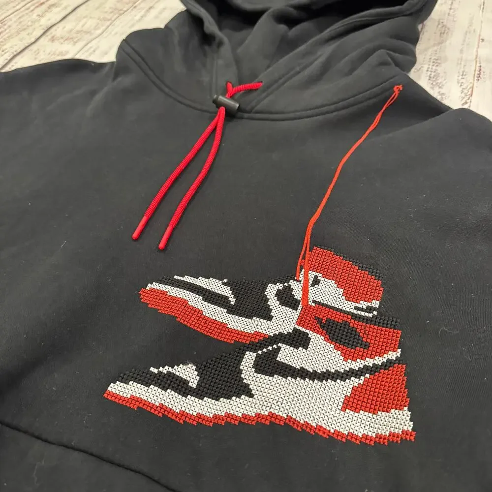 Jordan Jumpman Holiday Pullover Hoodie Mens M Black AJ1 Cross Stitch EUC